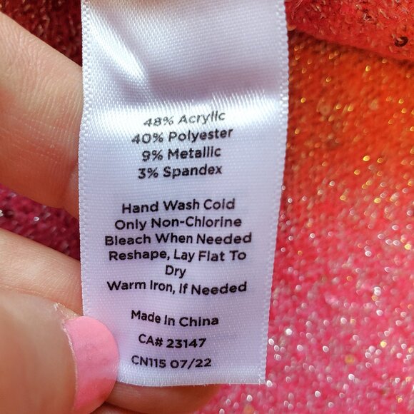 Talbots Pink Sequin Poncho Sweater Asymmetrical Hem Women's Size M/L Barbiecore - Picture 6 of 8